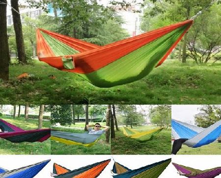 EARLYBIRD SAVINGS 270 x 140 cm Parachute Nylon Hammock Outdoor Camping Garden Travel Beach Portable Fabric Swing Bed (Orange   Green, Double Person)