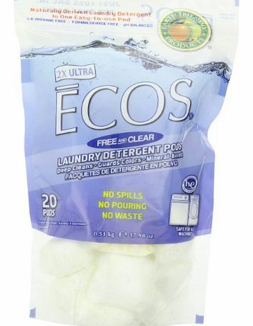 Earth Friendly Products Ecos Laundry Powder Pods Fragrance Free (Pack of 1, Total 20 Pods)