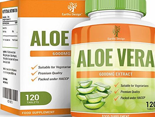 Earths Design Aloe Vera, Maximum Strength Supplement for Weight Loss, Gently Cleanses and Detoxifies Your Digestive Tract, Heals and Moisturizes Your Skin, 6000mg, 120 Tablets