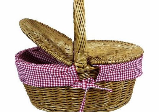 east2eden Full Wicker Durable Shopping Basket Style Hamper with Cotton Gingham Liner