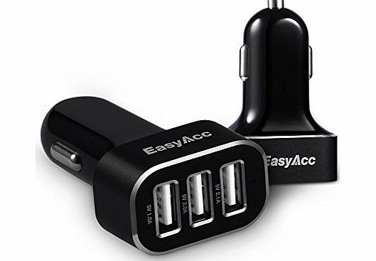 EasyAcc 3 USB 26W 5.1A Aluminum Panel Compact Designed Car Charger for iPhone iPad Samsung Galaxy Asus Huawei Android Smartphones Tablet Pc Gopro Mp3 Mp4 Bluetooth Speaker - Black