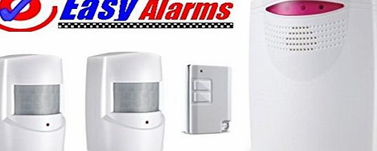 easyalarms Weatherproof amp; Wireless Garden, Garage, Shed, Driveway Burglar Alarm and/or Visitor Alert with x2 PIR movement sensors amp; remote control