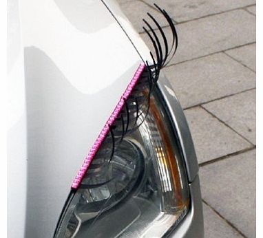 Bling 3D Car Eyelashes Headlight Lamp Auto sticker Pair with Pink Crystal Eyeliner