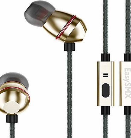 EasySMX High-Quality In-Ear Noise Isolating Earbuds Headphones with 10mm driver Microphone and Remote Stereo Sports Earphones for Running (Golden)