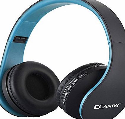 Ecandy Bluetooth Wireless Over-ear Stereo Headphones Wireless/Wired Headsets with Microphone for Music Streaming For iPhone 6s 6 5s 4s, iPad, iPod, Samsung Galaxy, Smart Phones Bluetooth Devices,Blue