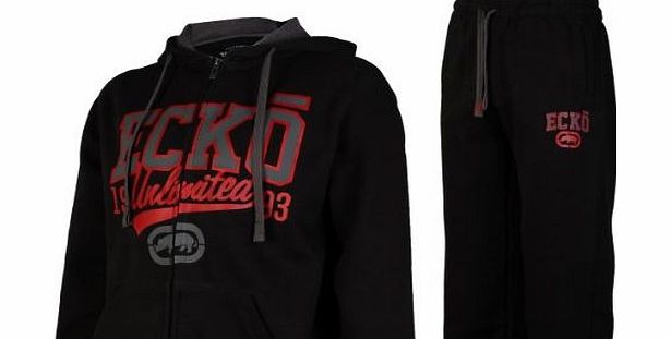 Ecko Mens Black Ecko Bow Designer Hooded Sweatshirt Joggers Tracksuit Set Size S