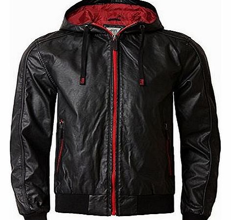 Mens Ecko Faux Leather Jacket AMAZON Hooded Leather Look Coat, Black, X-Large