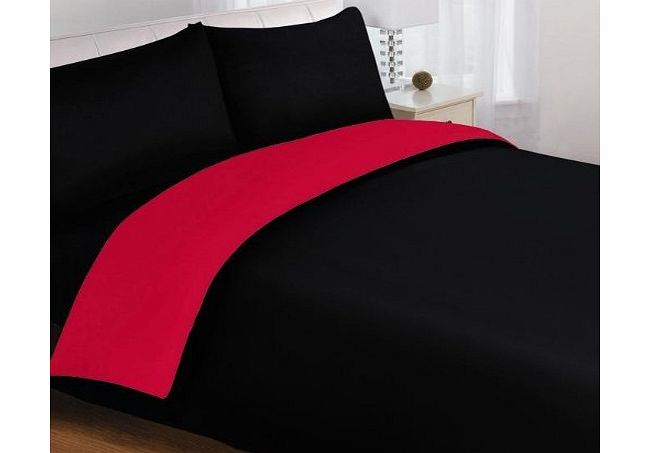 ECLIPSE 4PCS KING BED DYED DUVET COVER COMPLETE BEDDING SET   FITTED SHEET RED BLACK NEW