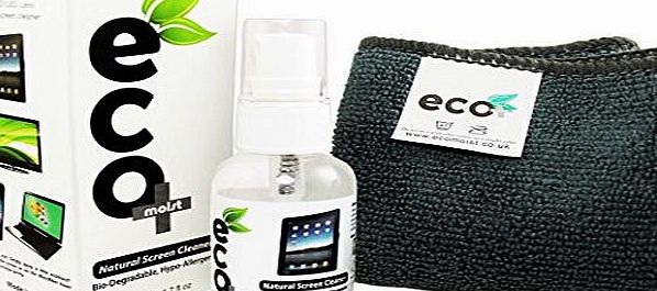 ecomoist Screen Cleaner KIT   Fine Microfiber Towel - All Natural - MADE IN UK, GREEN PRODUCT, NO AMMONIA AND ALCOHOL, Cleans All Dusts and stains, Best for LED / LCD / Plasma / Laptop, iPhone, iPad, Computers