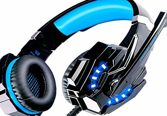 ECOOPRO Gaming Headset PS4 Headset Gaming Headphones with Microphone, LED Lights for PS4, Laptop, Tablet, Mobile Phones, 3.5mm Plug with the Headset Splitter Adapter for Mic and Headphones(Blue)