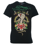 Cobra and Flowers Black T-Shirt