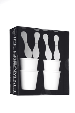 Ice Cream Set - 4 Ceramic Cups   S/S Spoons -