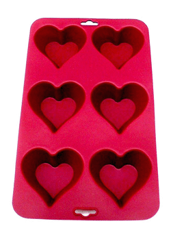 Silicone 6 Cup Heart Pan Red (27X16.5X3cm)