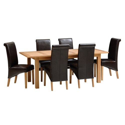 Eden Dining Furniture Large Oak Dining Set with 6 Leather Chairs 317.218