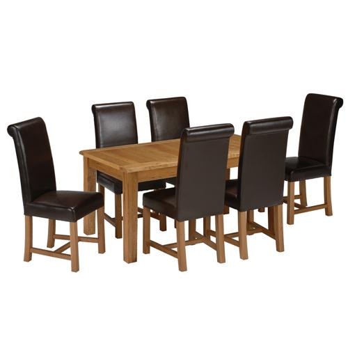Eden Dining Furniture Small Rustic Oak Dining Set with 6 Leather