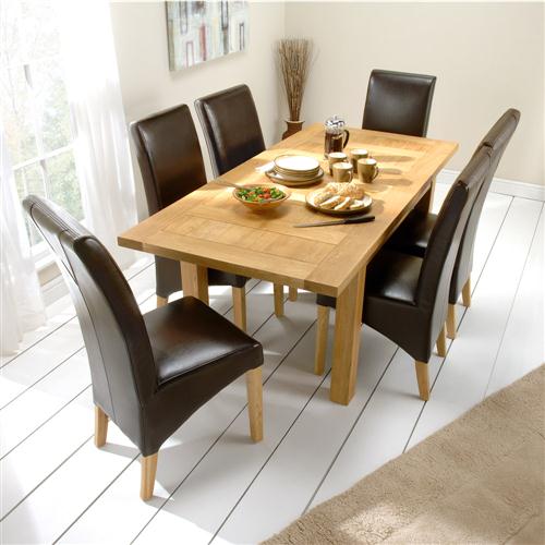 Small Solid Oak Dining Set with 6 Straight-back
