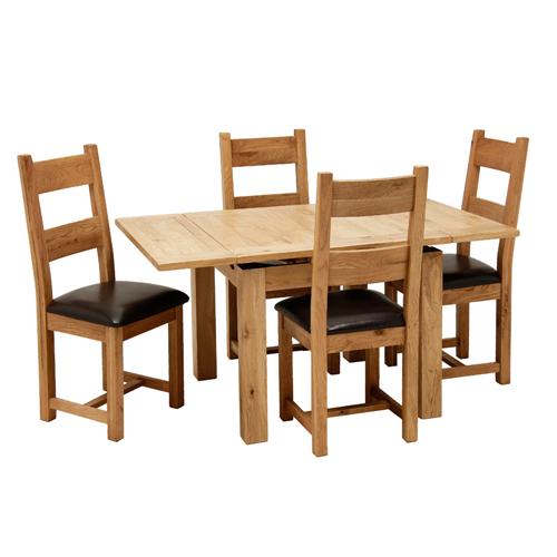Eden Dining Furniture Square Rustic Oak Dining Set with 4 Rustic Oak