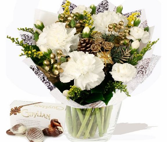 Eden4flowers.co.uk Eden4flowers Christmas Flowers Delivered - Simply Christmas White with Chocolates