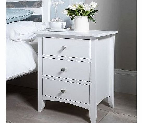 Edward Hopper white bedside table with 3 drawers, metal runners, dovetail joints, FULLY ASSEMBLED