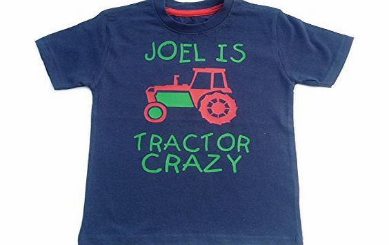 Edward Sinclair PERSONALISED TRACTOR CRAZY T-SHIRT WITH NAME 3-4 years Navy T-shirt with Red amp; Green print