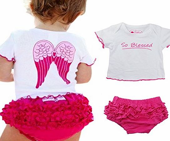 EFE 2PCs Baby Girls Infant Toddlers Angel Wings Top T-Shirt   Ruffle Pants Shorts Sets Clothing Outfits 18-24 Months