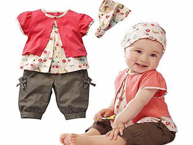 EFE 3pcs Kids Child Girl Baby Top Pants Headband Outfit Clothing Set 12-18M
