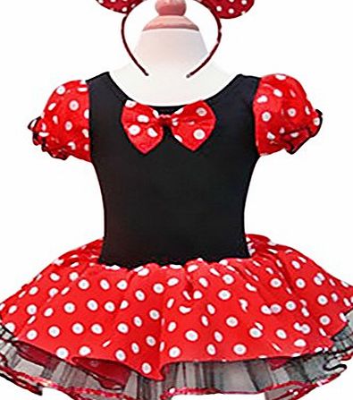 EFE MINNIE MOUSE Polka Dots Girls Fancy Dress Up Costume Childrens Party Xmas Halloween Outfit Tutu Skirt With Ears Headband (1-2 Years)