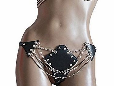EFE Sexy Fetish Dominatrix Chain G-String Lingerie Open Cup Bra Set Pasties Roleplay