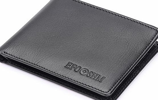 EFOSHM Black Genuine Mens Leather Wallet Purse with Credit Card Slot, ID Windows (Black)