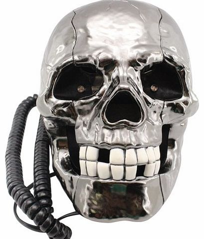 Novelty ``Flashing LED Eyes`` Rustic Skull Corded / Wired Land Line Phone (non mains powered)