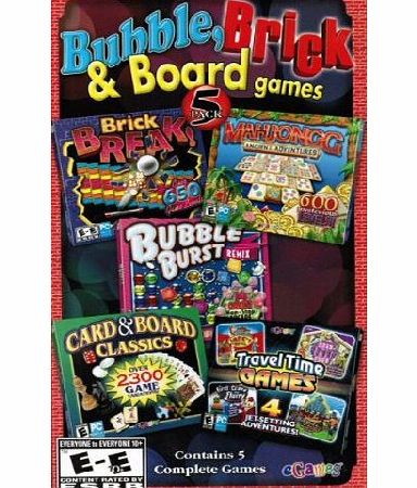 eGames Mahjongg, Brick Break, Classic Card amp; Board Games, Bubble Burst amp; Travel Time Bonus 5 Pack