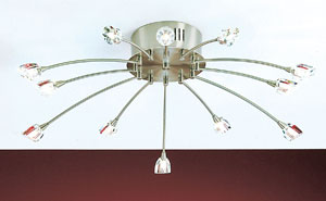 Romance Modern 12 Light Ceiling Light In A Nickel Finish With Crystal Shades