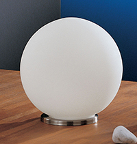Rondo Modern Globe Shaped Table Lamp In Nickel And White Glass