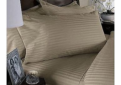 Egyptian Bedding 1000-Thread-Count Egyptian Cotton 1000Tc 4 Piece Bed Sheet Set, Queen, Beige Damask Stripe 1000 Tc