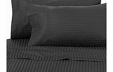 Egyptian Cotton Factory Store Luxurious Seven (7) Piece Set, Black Damask Stripe, Double Size, 4Pc Bed Sheet Set 