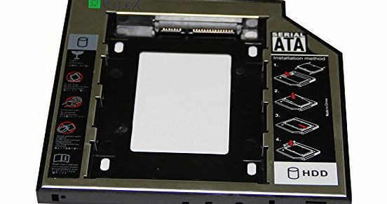 EiioX SATA 2nd 2.5 Hard Drive Caddy for 12.7mm Universal CD/DVD-ROM**Expand your data storage on your Laptop with HDD/SSD
