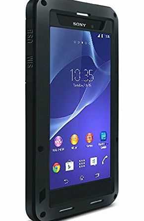 EKCASE Hot Luxury Aluminum Metal Extreme Shockproof Dirt/dust Proof Military Heavy Duty Gorilla Glass Cover Shell Case for Sony Xperia Z2 ZII D6503 (Black)