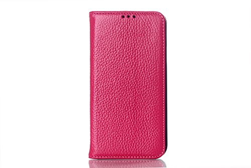 EKCASE Luxury Real Genuine Leather Business Series Stand Function Wallet Design Protective Flip Case Cover For Samsung Galaxy S5 G9006 -Litchi Grain, Rose