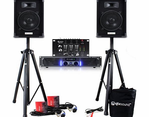 Ekho 2x Ekho 8`` Disco Speakers   Amp   Mixer   Cables   2x Stands PA System 300W