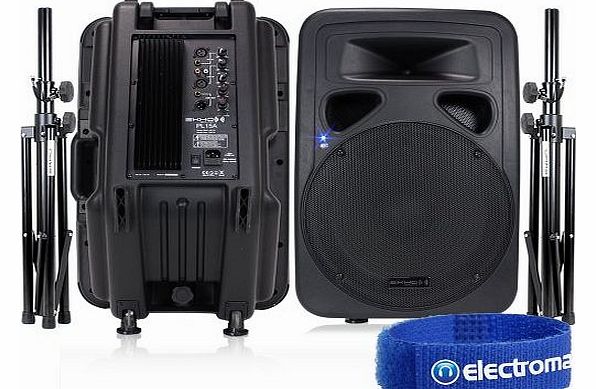 2x Ekho PL15A 15`` DJ PA Party Sound System Active Speakers + 2x Speaker Stands 1600W
