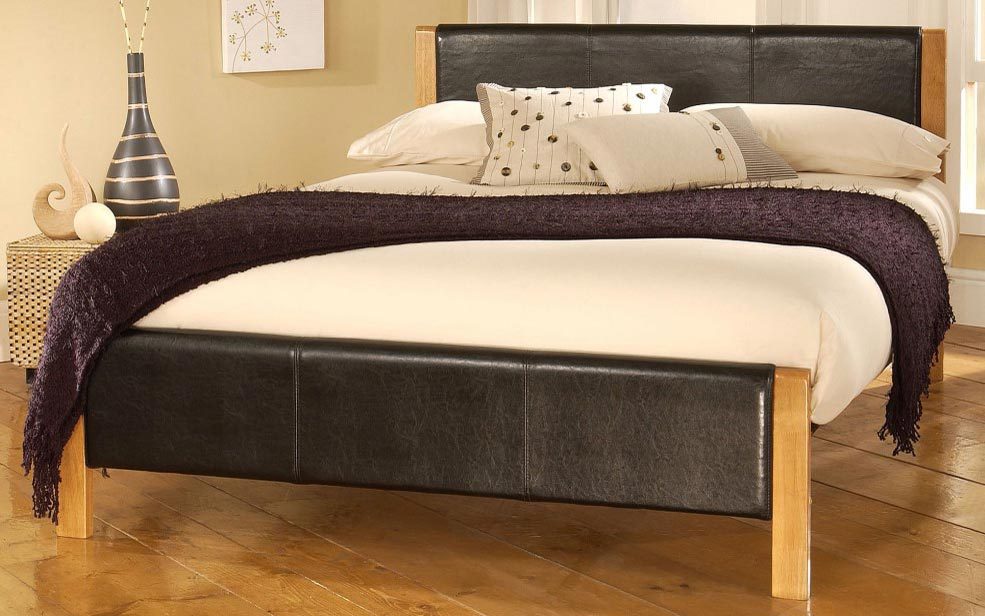Elan Mira Black Faux Leather Bedstead, Double,