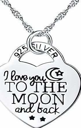ELBONTEK 925 Sterling Silver ``I Love You To The Moon and Back`` Heart Pendant Necklace 18 Chain (Heart shape)