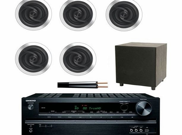 Electro Supplies 5.1 Surround Sound Amp with Aton Ceiling Speakers, Subwoofer amp; Speaker Cable