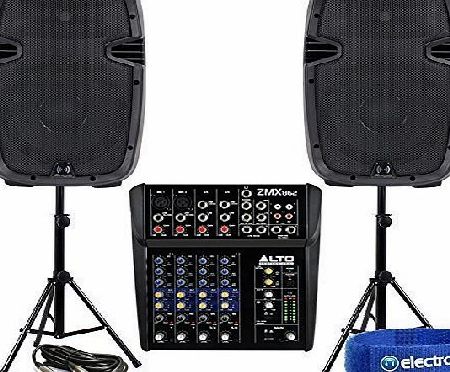 Electromarket Pair of Active 12`` Pub Gig Speakers   6-Channel Mixer PA System 1200W