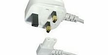 White 3m Mains Power Cable/Lead by electrosmart ~ 3 Pin Moulded UK Plug to Right Angled IEC C7 Figure 8