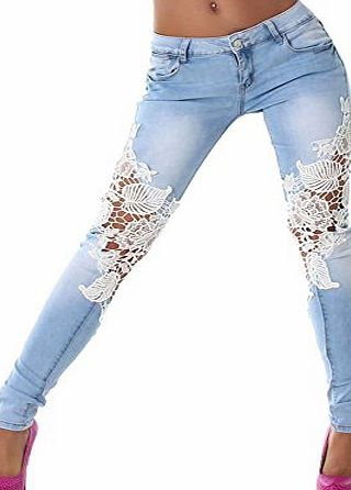 Eleery Fashion Lady Sexy Women Hot Crochet Lace Denim Skinny Pants Stretchy Jeans Slim Pencil Leggings Tights Trousers Casual