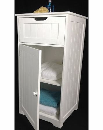 Elegant Brands Ltd White wooden cabinet with one drawer c.o. and cupboard , Freestanding, suitable for any room including bathroom and bedroom