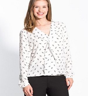 Elegant Long-Sleeved Blouse With Feather Print