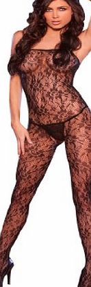 Elegant Moments Black or Red Rose lace bodystocking. One Size and Plus Size.
