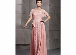 Elegant Scoop Short Sleeve Lace Evening Dresses